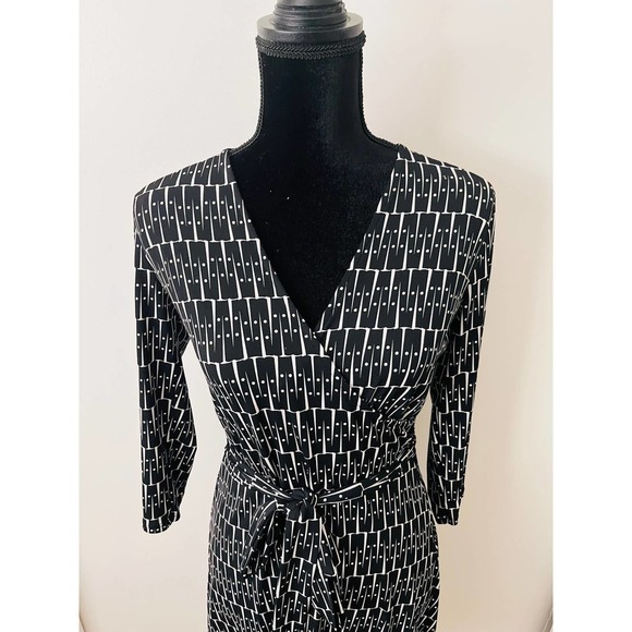 Leota Faux Wrap Dress - Black & White - Medium - Picture 2 of 5